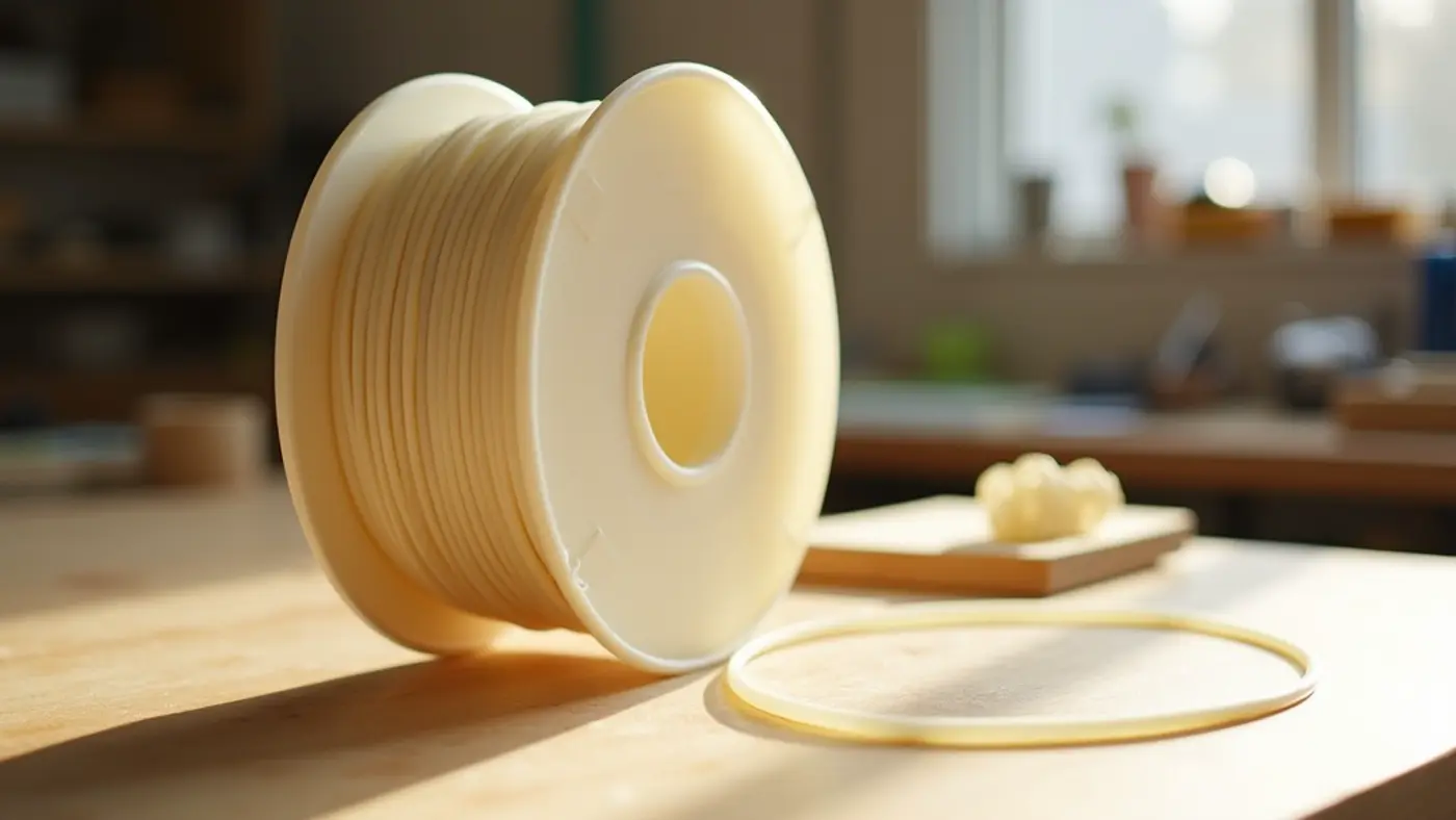 ABS filament spool with a printed sample part in the same material