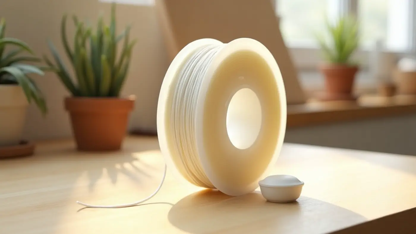 HIPS filament spool with a printed sample part in the same material