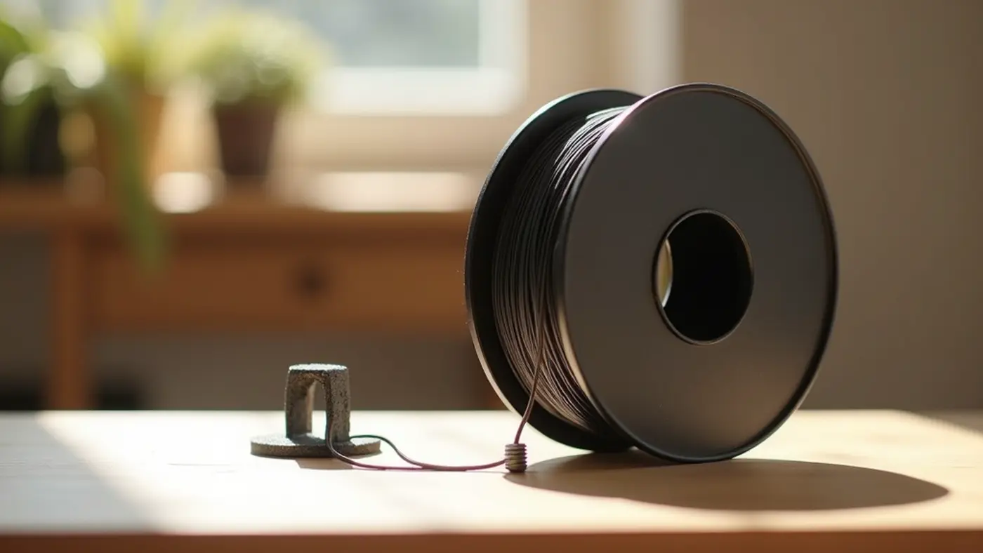 PA-CF filament spool with a printed sample part in the same material