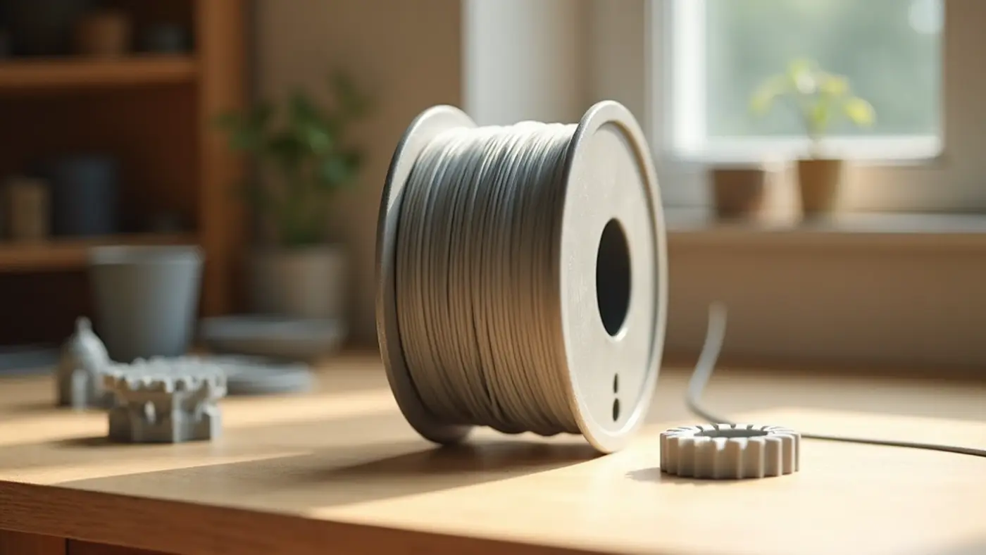 PA-GF filament spool with a printed sample part in the same material