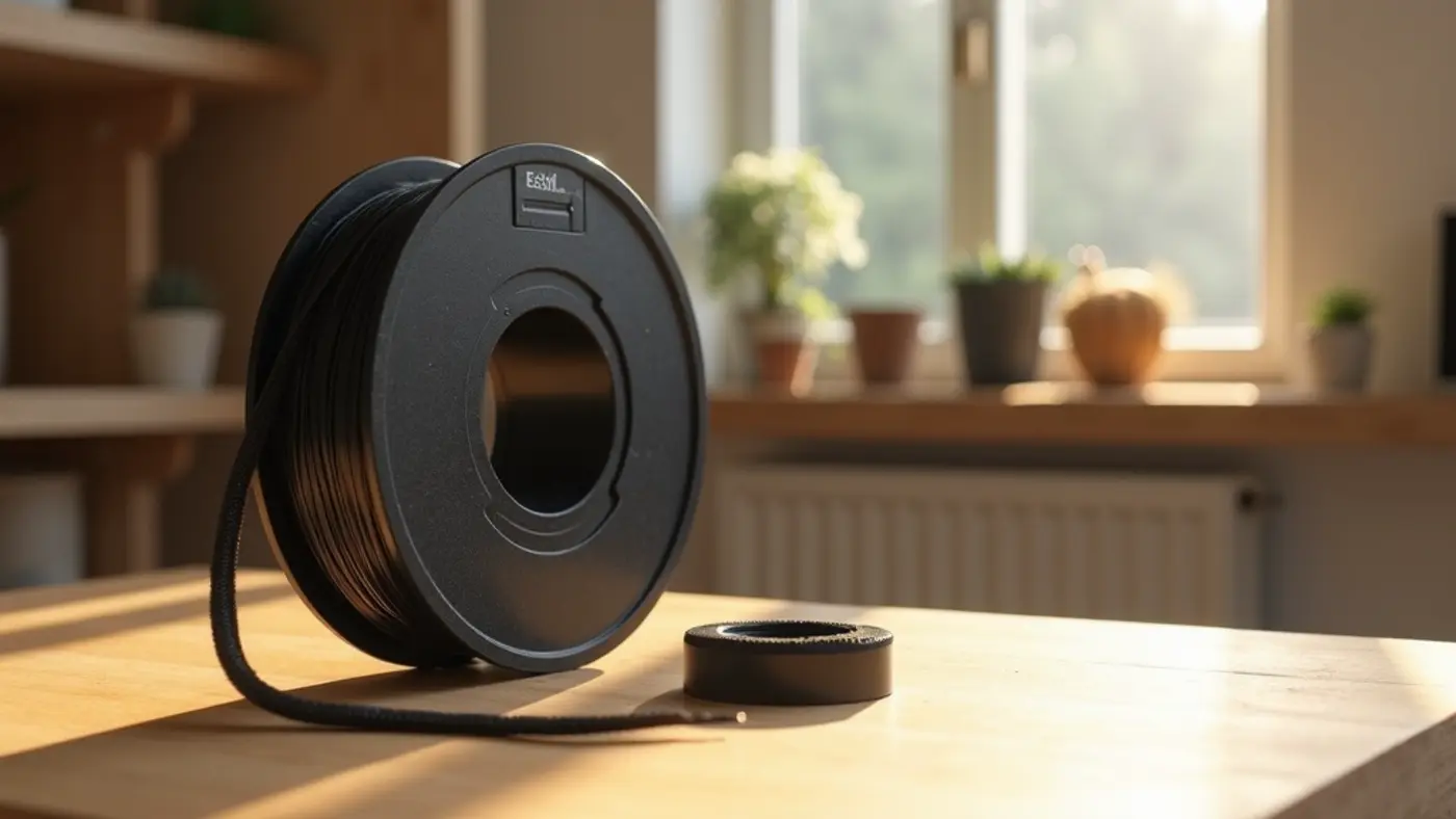 PC-CF filament spool with a printed sample part in the same material