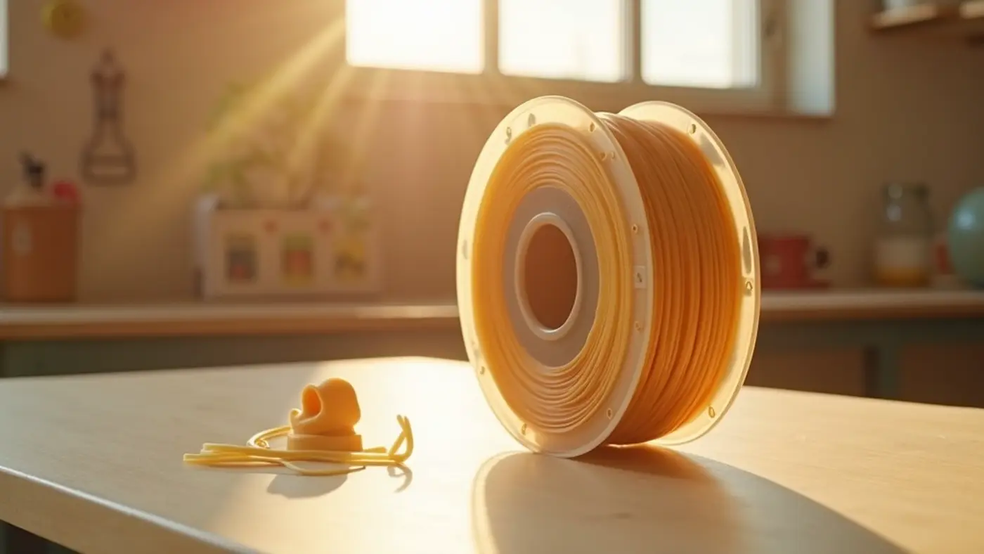 PEEK filament spool with a printed sample part in the same material