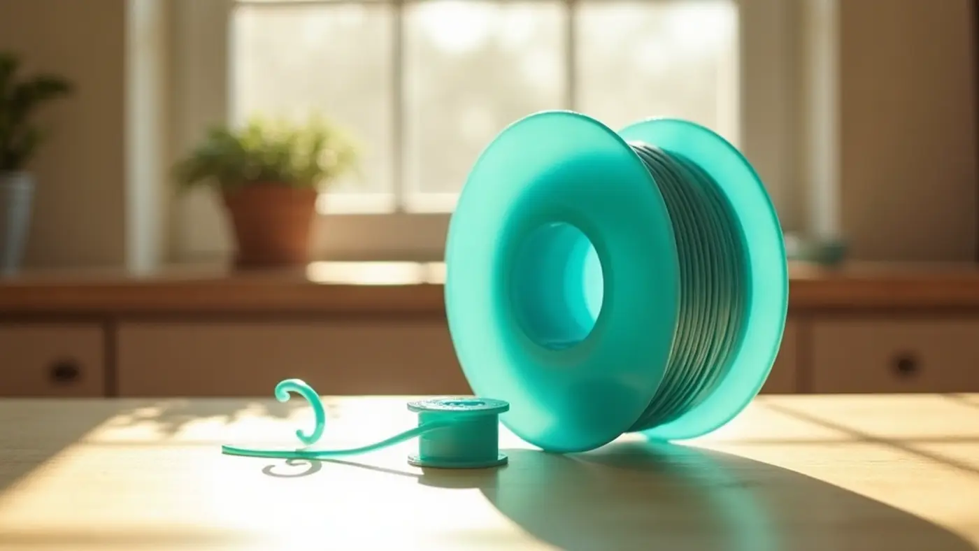 PETG filament spool with a printed sample part in the same material