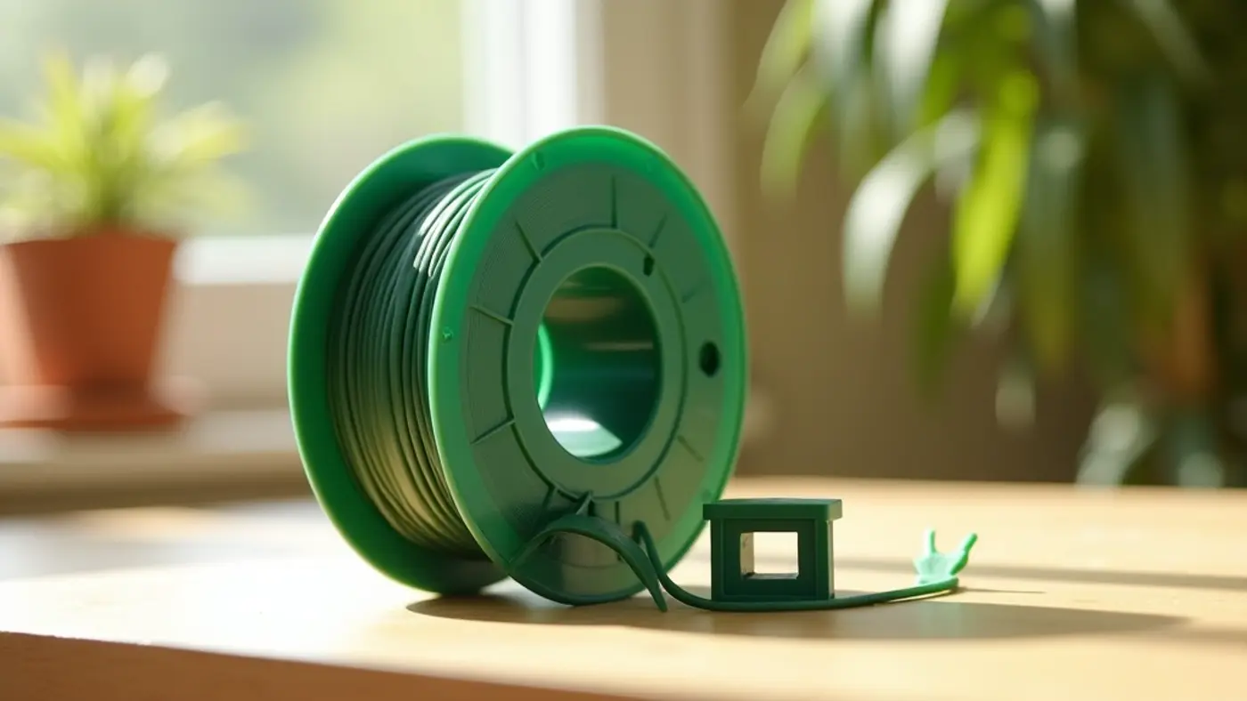PLA+ filament spool with a printed sample part in the same material