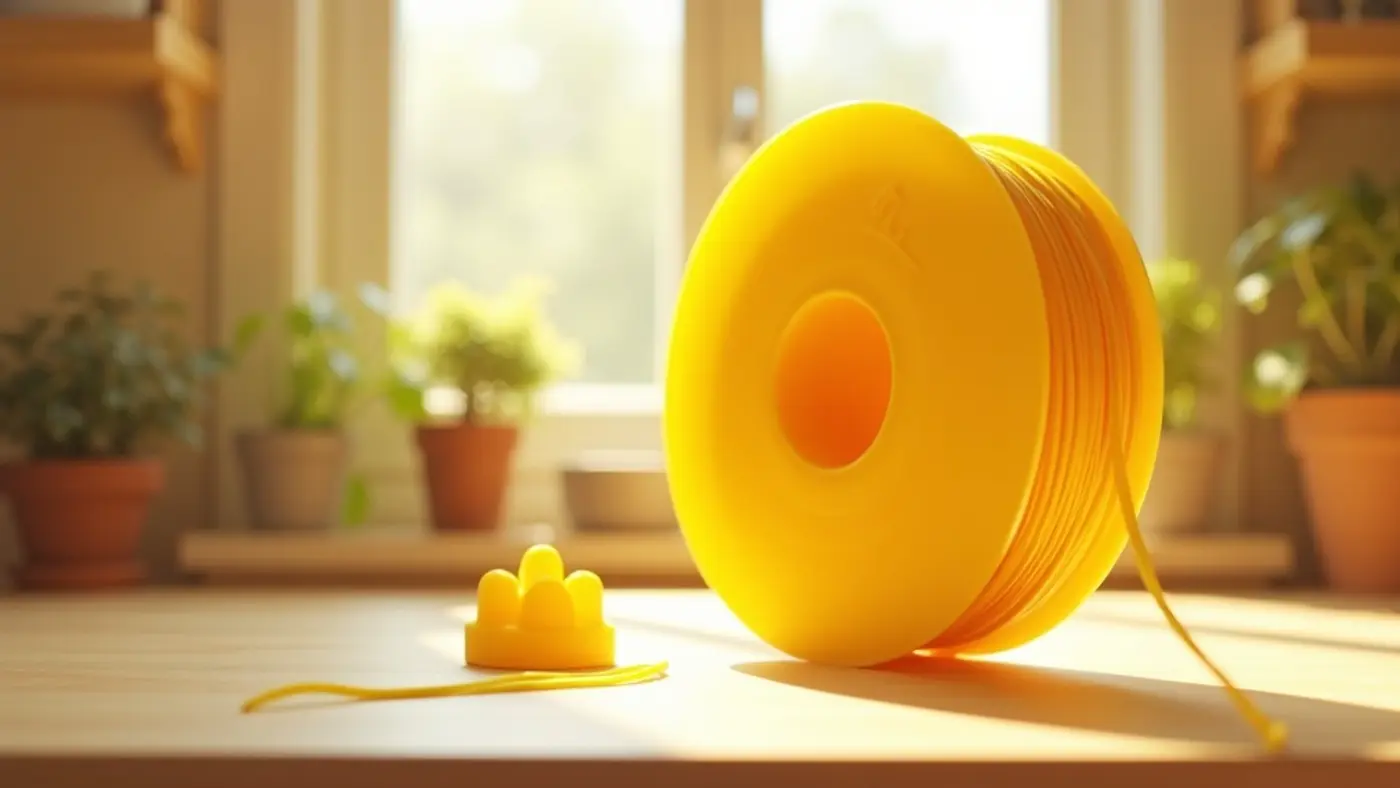 PLA filament spool with a printed sample part in the same material