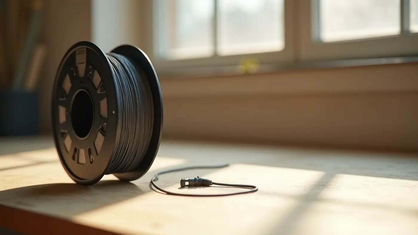 PPS filament spool with a printed sample part in the same material