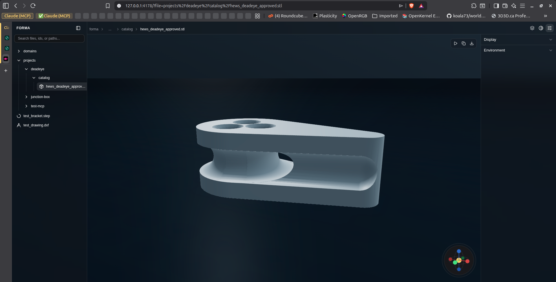 The deadeye model open in FORMA, the CAD engine that generates it