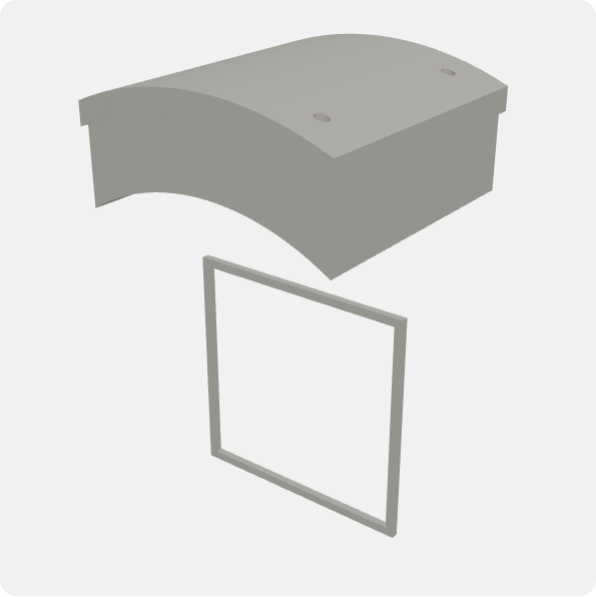 Mast junction box three-piece assembly: curved body, cover, gasket